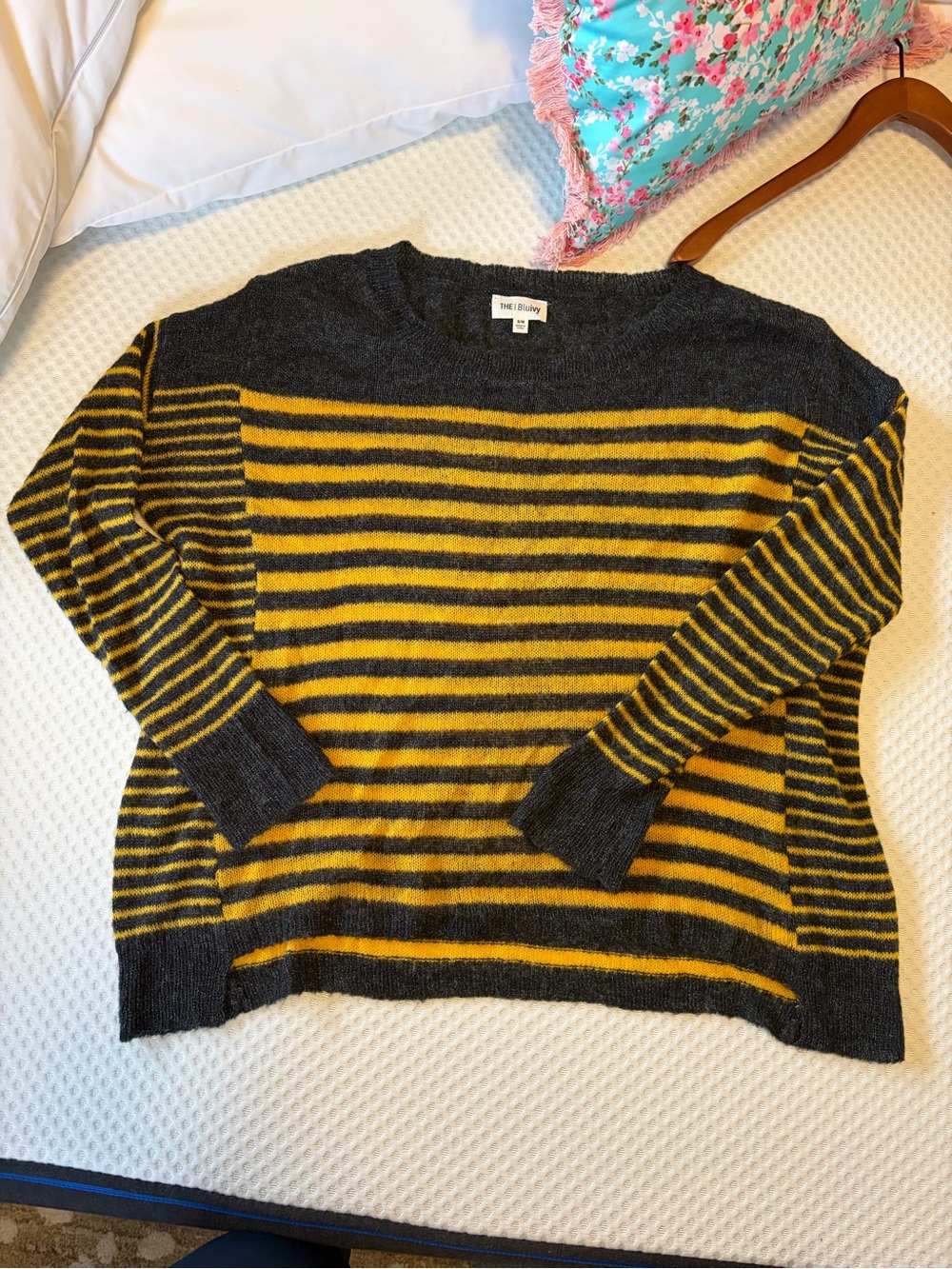 Bluivy Charcoal and Mustard Striped Crewneck Sweater